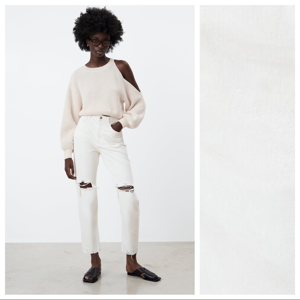 NWOT. Zara White Z1975 Ripped Mom Fit High Rise Jeans. Size 4.
